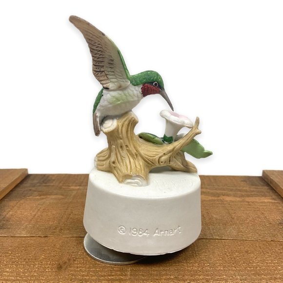 Vintage Arnart 1984 Hummingbird & Flowers Rotating Music Box Ceramic - Picture 3 of 14